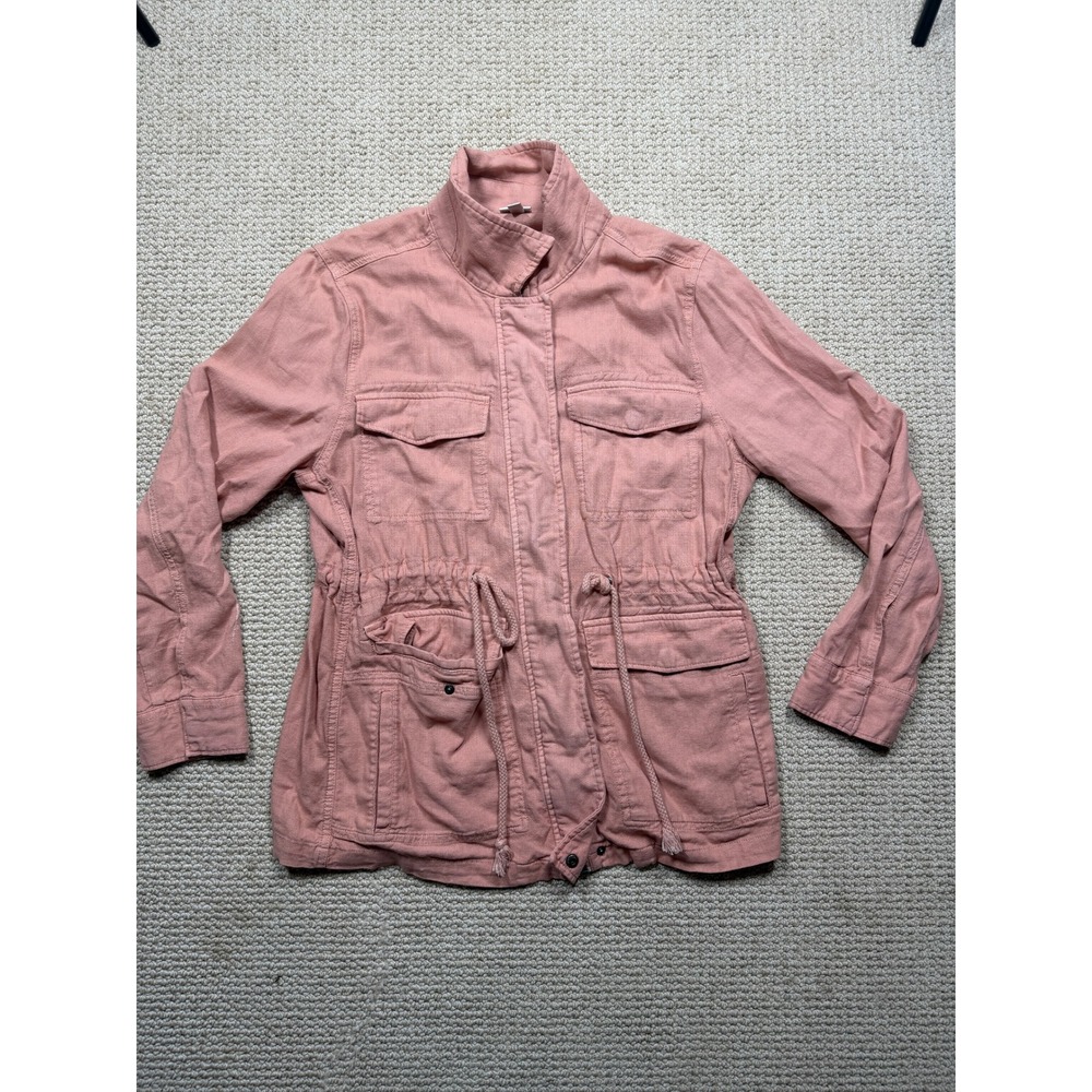 New Directions Women Rose Pink Linen Blend Utility Field Jacket Size L